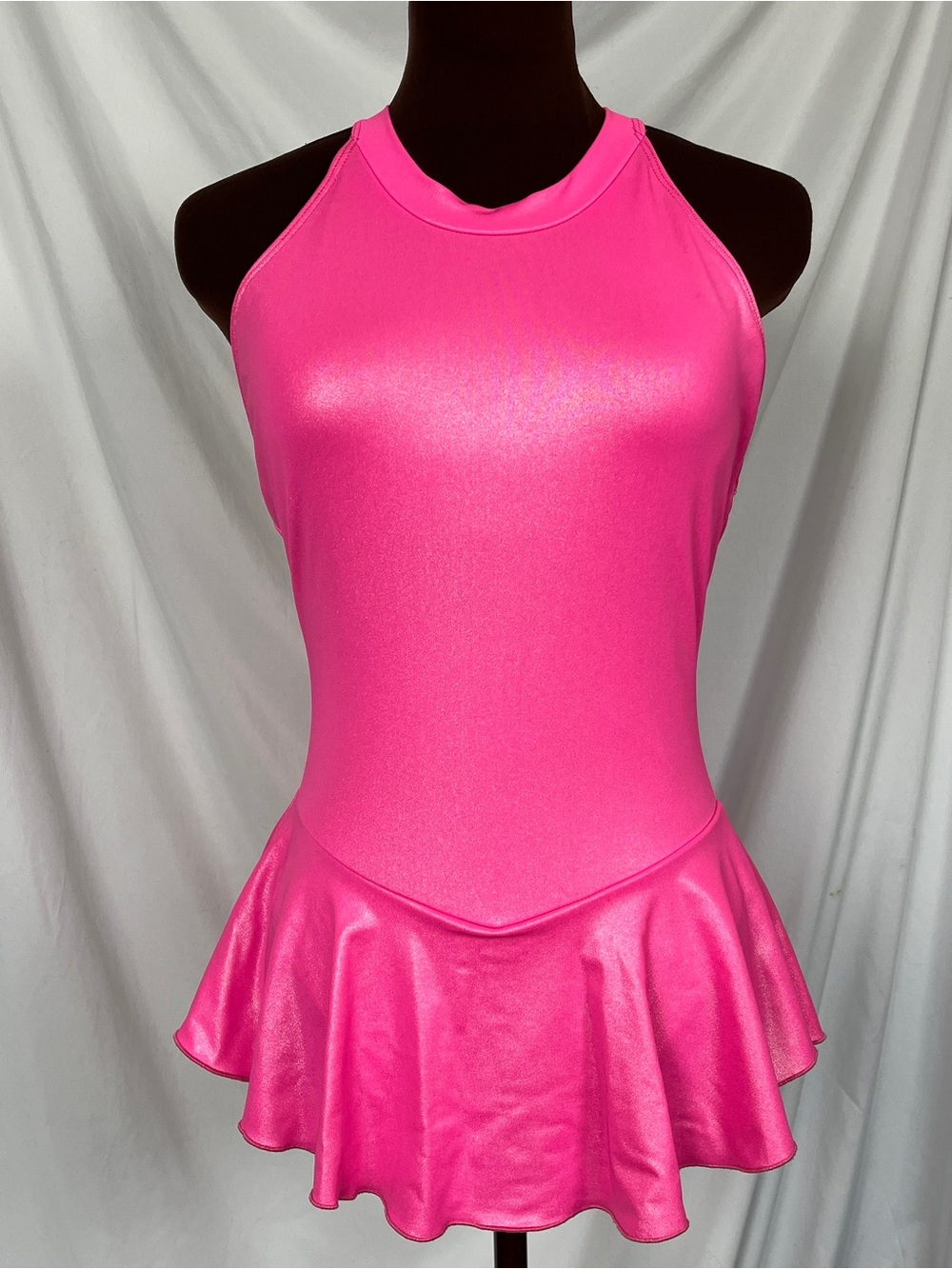 Vintage 1980s-1990s Rebel Skategear Hot Pink Foiled Strappy Figure Skating Dress